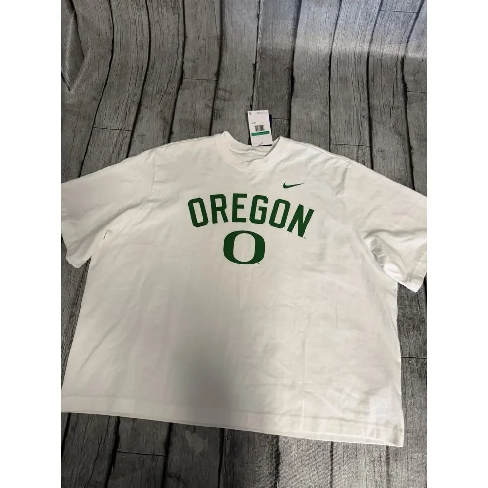 NWT Women’s Nike Oregon Ducks Oversized Tshirt XL White SS Cotton Tee - Picture 1 of 11
